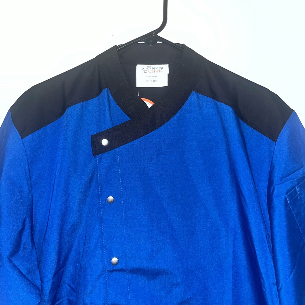 NWT Happy Chef Cook Cool Shirt Womens Men Blue Black Euro Vent Chef Coat large - Picture 4 of 7